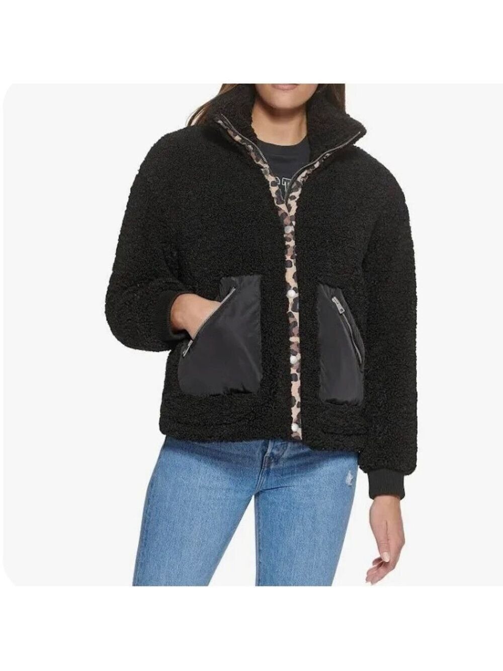Levi's Black Leopard Sherpa Teddy Jacket 3X